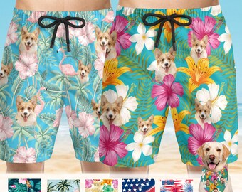 Personalized Dog Face Swim Trunks: Custom Photo Beach Shorts