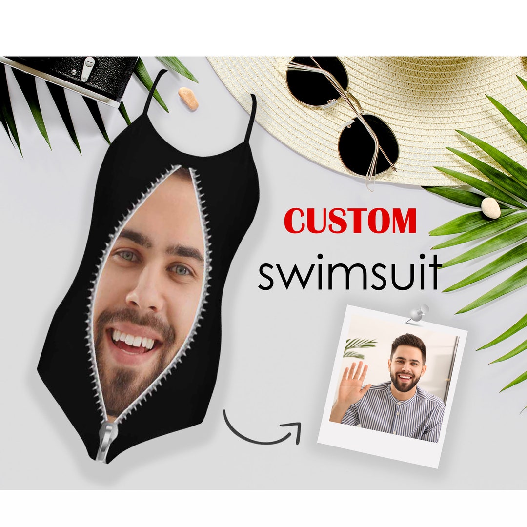 Custom Zip Face Swimwear,personalized Face Bikini for Women,custom Black Swimsuit,face Design
