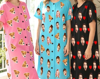 Custom Face Pajama Dress: Personalized Photo Nightgown, Bachelorette party dress, Gift for mom grandma