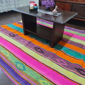Hand Woven Peruvian striped colorful blanket/ Frazada/ Carpet/ Rug/ Handmade with sheep wool