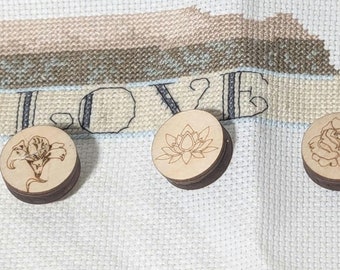 Floral Magnetic Needle Minder Set, Cross Stitch Embroidery Tool