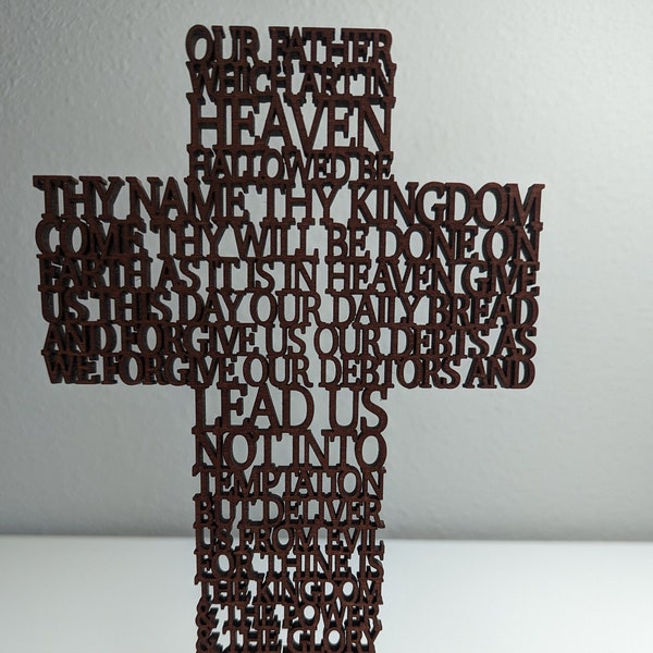 Our Father prayer, wooden lords prayer cross, religious gift for catholic, baptism gift keepsake, confirmation table decoration, 8.5 x 5.5