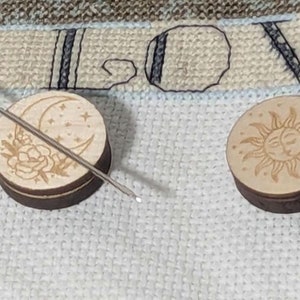 Sun and moon magnetic needle minders, needle holder, cross stitch tool, embroidery tool, needle keeper, needlework tool, cross stitch supply