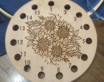 Sunflower Wood Floss Bobbin, Cross Stitch Thread Organizer