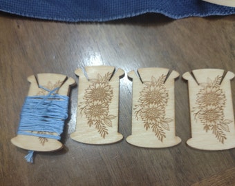 Sunflower Wood Floss Bobbins, Cross Stitch Embroidery Organizers