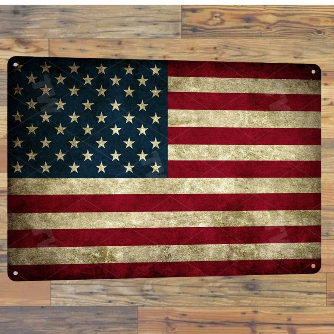 Vintage American Flag Tin Sign Rustic USA Flag Wall Decor Patriotic ...