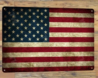 Vintage American Flag Tin Sign Rustic USA Flag Wall Decor Patriotic Metal Sign Americana Decor Garage Man Cave Home Office