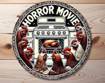 Funny Chicken Kitchen Sign Horror Movie Metal Tin Sign Farmhouse Kitchen Decor Chicken Wall Art Funny Farm Decor Rustic Kitchen Sign Gift