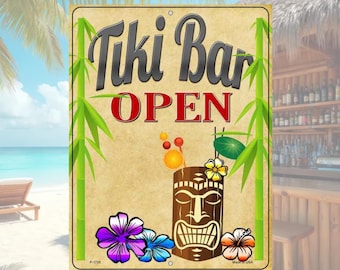 Tiki Bar Sign Metal Tin Sign Tropical Wall Decor Beach Bar Decor Pool Bar Decor Hawaiian Decor Luau Party Decor Bar Wall Art Man Cave Decor