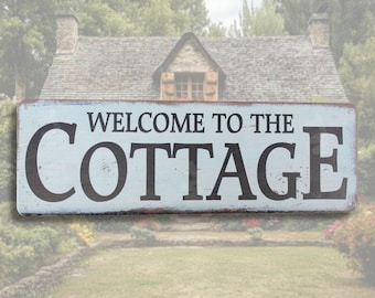 Cottage Sign Metal Tin Sign Farmhouse Wall Decor Rustic Home Decor Lake House Wall Art Cabin Decor Welcome Sign Farmhouse Decor Gift for Her