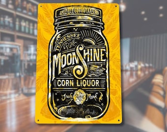 Vintage Moonshine Sign Metal Tin Sign Rustic Whiskey Wall Decor Bar Decor Man Cave Sign Country Decor Bourbon Gift for Him Dad Garage Decor