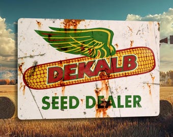 Vintage Farm Seed Sign Metal Tin Sign Rustic Farmhouse Decor Agricultural Wall Art Corn Seed Dealer Sign Barn Garage Decor