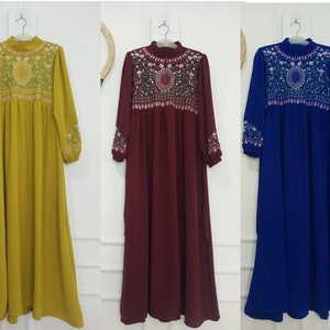 Embroidered Abaya- Homestead abaya - Princess Front Zipper abaya - Flower Embroidered  crinkle fabric  - Indonesia Dress SMALL / MEDIUM SIZE