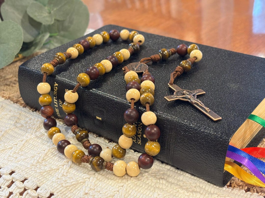 Brown Rosary With Bronze Crucifix and Saint Benedict Medal Center Piece ...