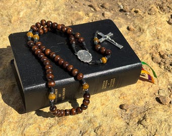 Chocolate Brown Paracord Rosary with Silver Crucifix and Divine Mercy Medal Center Piece | Catholic Prayer | Devotional Threads