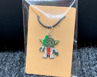 Jedi Master Charm With Black Cord Necklace
