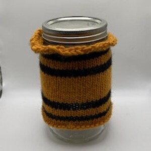 Gold and Black Striped  Mason Jar Cozy knitted
