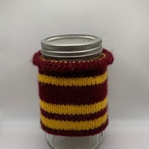 Burgundy and Gold Mason Jar Cozy Knitted
