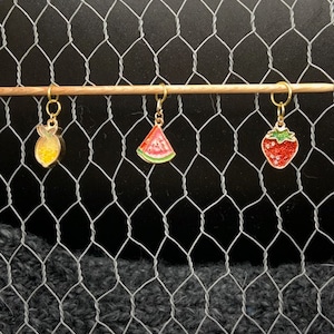Fruit Slices Gold Charm Stitch Markers Jump Ring Closure