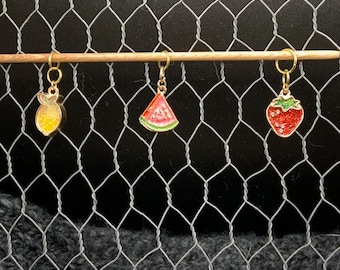Fruit Slices Gold Charm Stitch Markers Jump Ring Closure