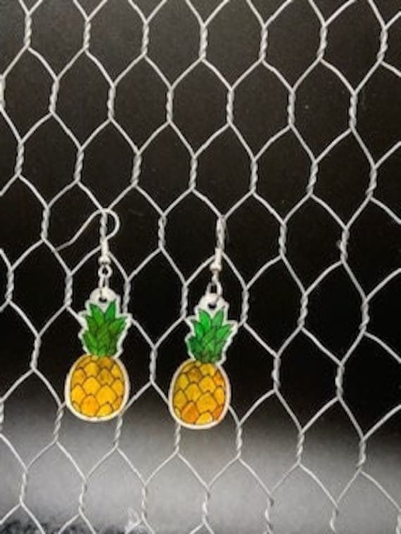 Pineapple Shrinky Dink Earrings with fish hook
