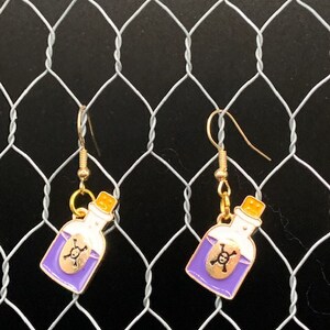Purple Potion Jar Charm Earrings with fish hook