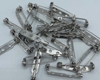 24 Silver Tone Pin Backs - 1 inch (25mm) Turn Lock