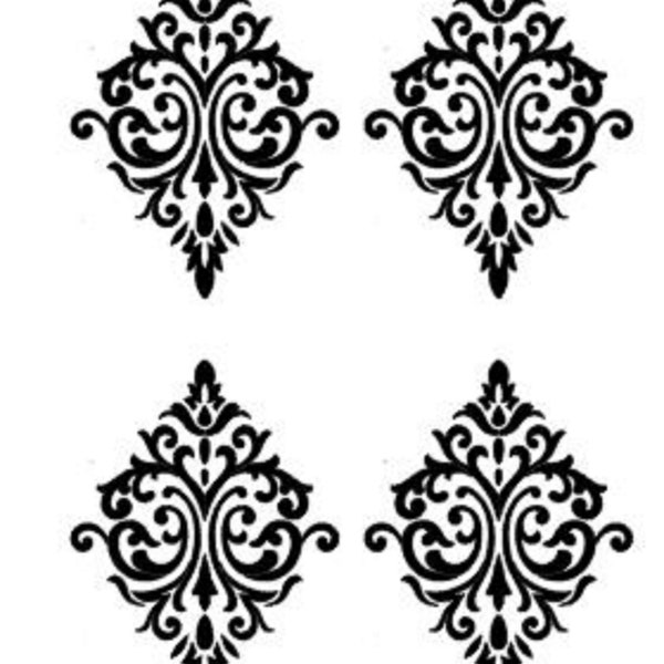 Set of 4 Small size (2'' - 5'') Damask Pattern decal, damask wall decals, decorative wall pattern decals