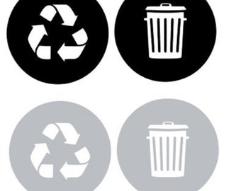 Autocollants de recyclage et de poubelle Logo moderne en vinyle, symbole pour organiser les poubelles ou les conteneurs à ordures et les murs