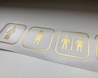 Set of 5 Restroom Door Decals – Men & Women WC Signs, Toilet and Bathroom Stickers