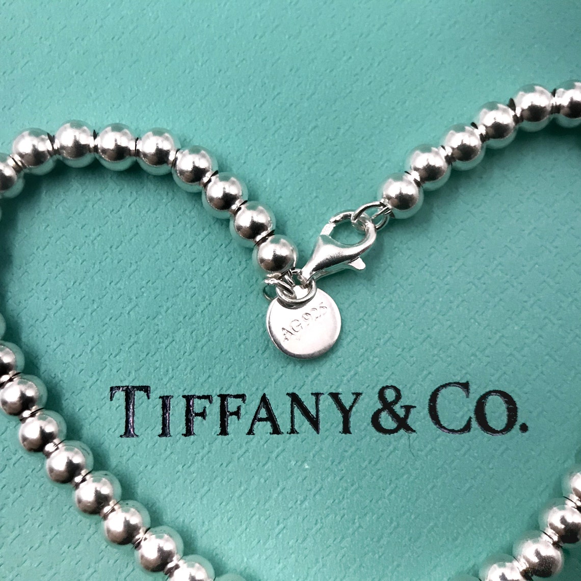 Tiffany & Co Blue Heart Tag Bead Bracelet | Etsy