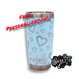 Heart Design Laser Engraved on a 20oz Yeti Tumbler. Dishwasher