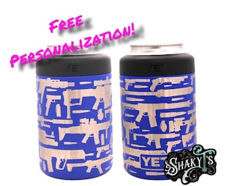 Enfriador de latas Colster de 12 oz: diseño de rifle negro 360 grabado con láser en una lata Colster Yeti. Disponible en varios colores...