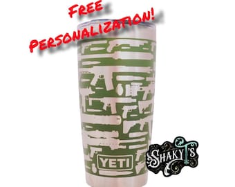 Vaso Yeti de 20 oz con tapa magnética, grabado a láser con diseño de pistola 360. ¡No son pegatinas ni calcomanías de vinilo!