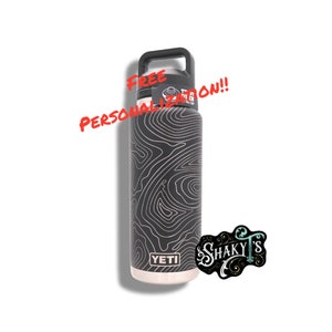 26oz - 360 Topo design laser engraved on a Yeti bottle/rambler with chug cap or matching straw lid.