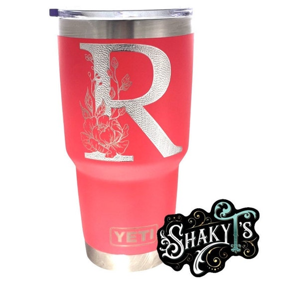 30oz Inside Floral Monogram Laser Engraved on a Yeti Tumbler With Magslide  Lid. Multiple Colors Available 