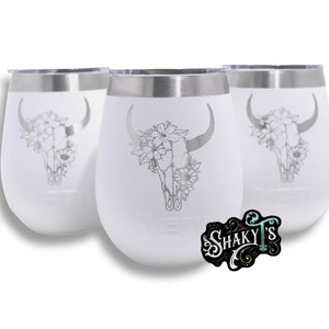 10oz - 360 Western bull skull laser engraved Yeti wine tumbler