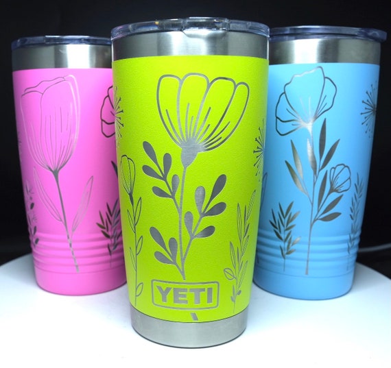  Custom Engraved Floral Monogram Design yeti Tumbler : Handmade  Products