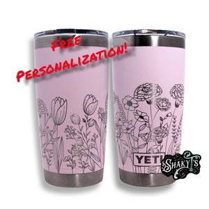 20oz - 360 Wild carnations design laser engraved on a Yeti tumbler. These are NOT sticker’s or vinyl decals!
