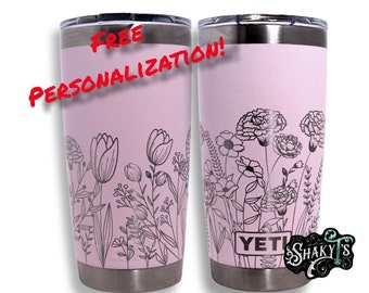 20oz - 360 Wild carnations design laser engraved on a Yeti tumbler. These are NOT sticker’s or vinyl decals!