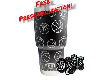 Basketball design laser engraved on an 30oz Yeti tumbler with magslide lid. These are NOT sticker’s or vinyl decals!