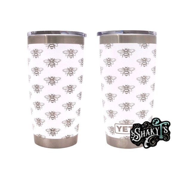 20oz - 360 Honey Bee design laser engraved on a Yeti tumbler with magslide lid.