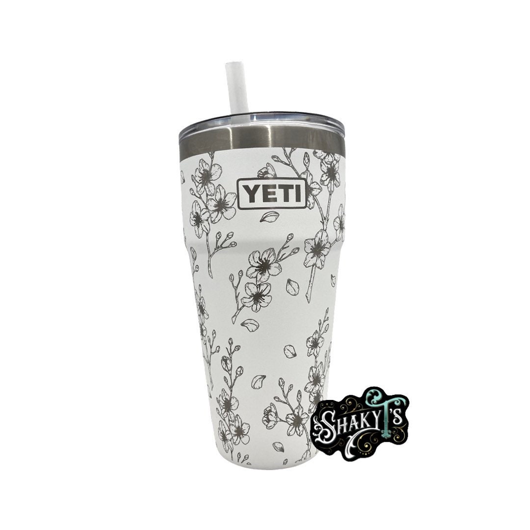 Wildflowers Engraved YETI 26 oz. Laser Engraved White Stainless Steel Yeti  Stackable Rambler with Straw Lid in 2023
