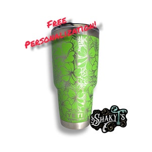 30oz - 360 Full Hibiscus tropical pattern Laser engraved on a Yeti tumbler with magslide lid. Multiple colors available…