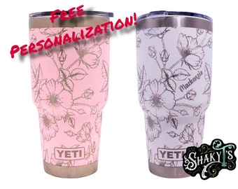 30oz - 360 Wildflower pattern - laser engraved on a Yeti tumbler with magslide lid. These are NOT sticker’s or vinyl decals!