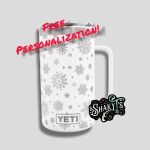 24oz - 270 Snowflake design laser engraved on a Yeti mug with magslide lid.