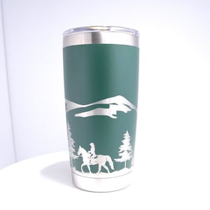 20oz - 360 Horseback riding wrap laser engraved on a 20oz Yeti tumbler. Dishwasher safe.... These are NOT sticker’s or vinyl decals!