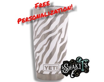 Zebra print laser engraved 20oz Yeti tumbler with magslid lid.