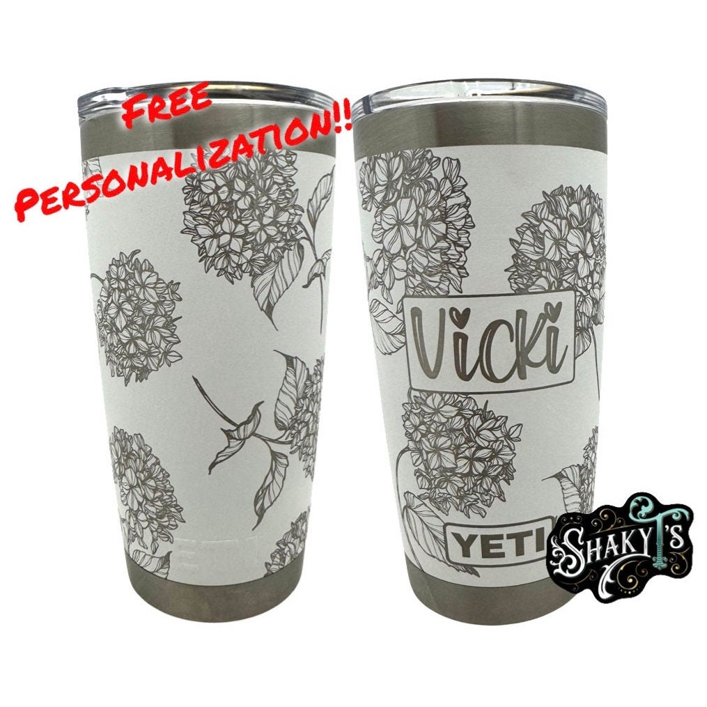 20oz - 360 Hydrangea Design Laser Engraved on a Yeti Tumbler