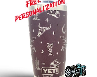20 oz - Diseño Boho Cowboy 360 grabado con láser en un vaso Yeti con tapa magnética.